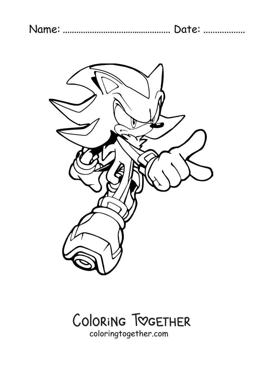 Coloring page of Shadow from Sonic pointing forward