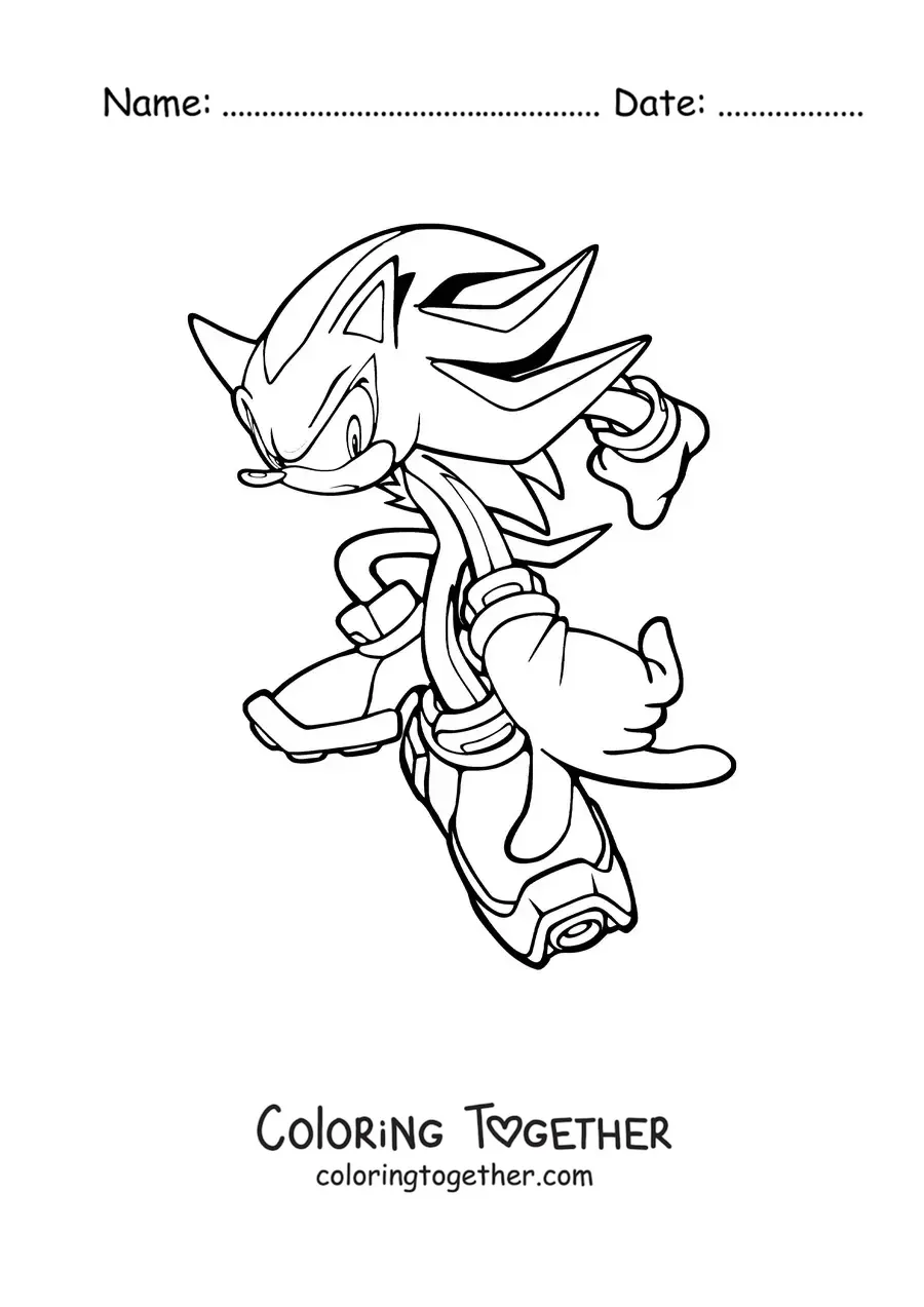Coloring page of Shadow from Sonic crouching