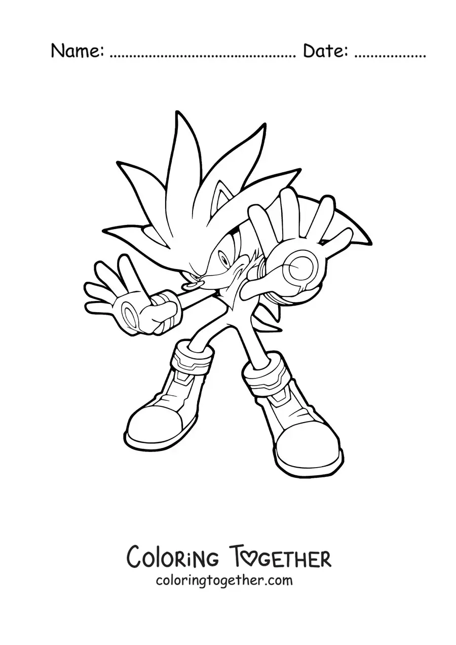 Coloring page of Silver from Sonic with his hands out front