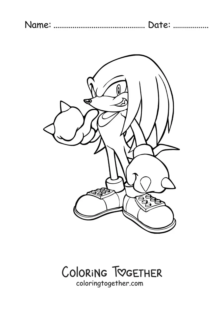 Coloring page of Knuckles from Sonic in a fighting pose