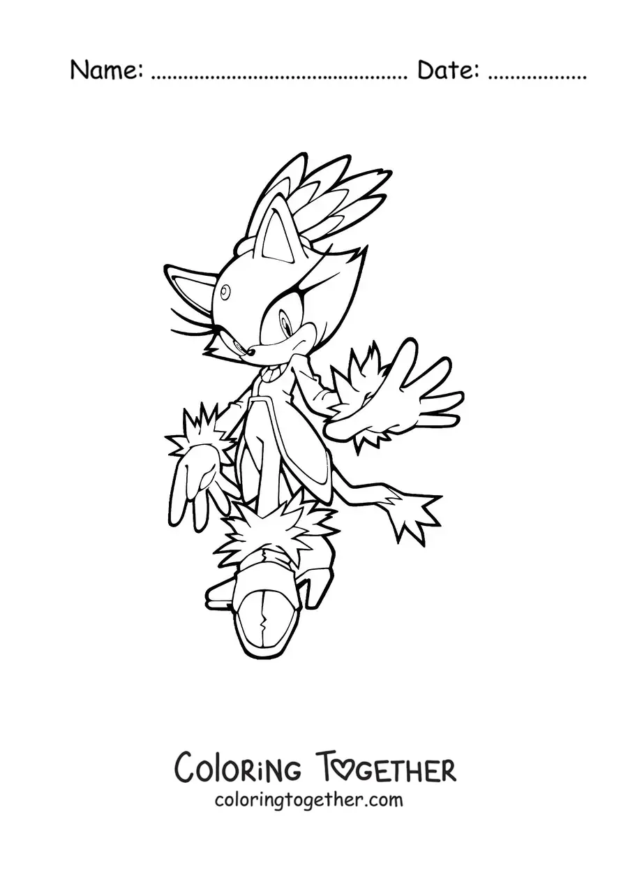 Coloring page of Blaze from Sonic in a battle pose