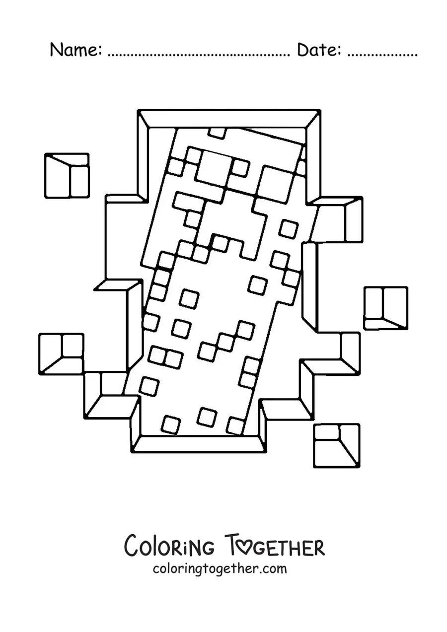 Coloring page of a Minecraft creeper seen through a hole