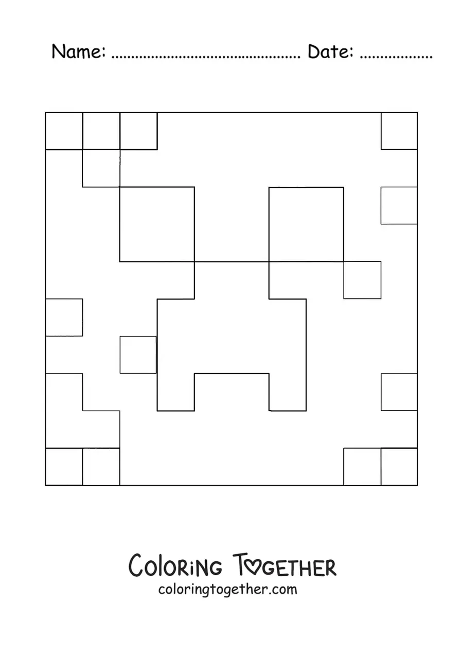 Coloring page of a Minecraft creeper's face