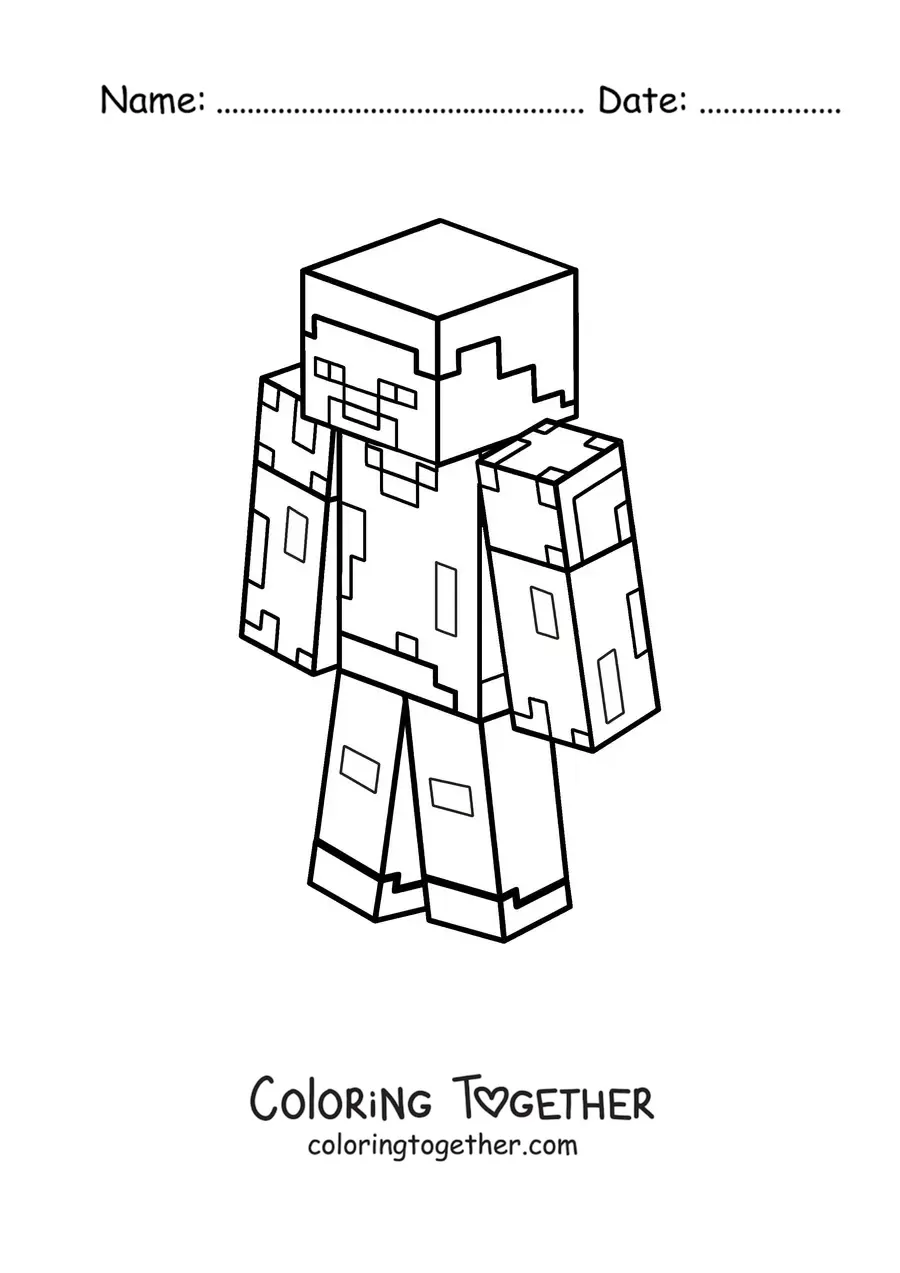 Coloring page of Steve from Minecraft seen from above