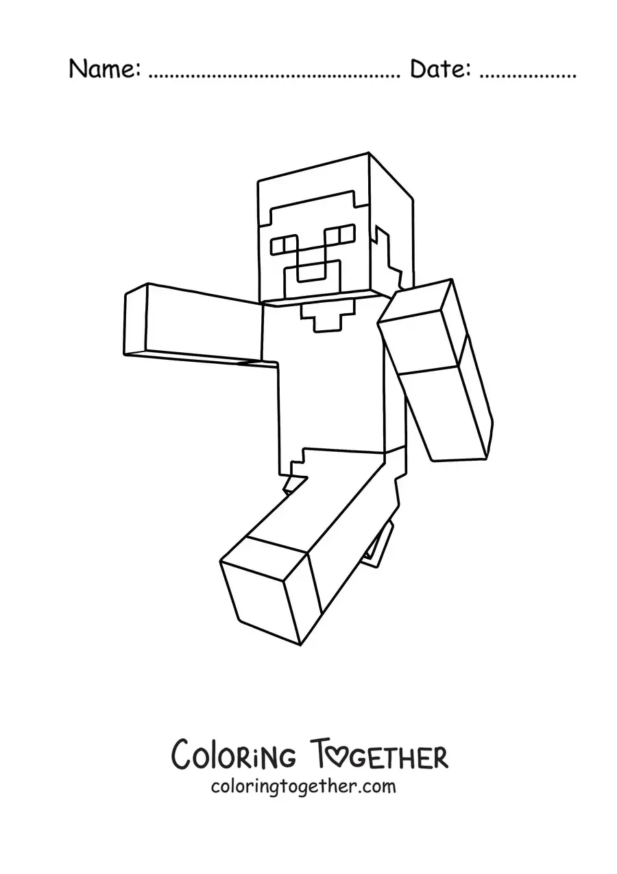 Coloring page of Steve from Minecraft running