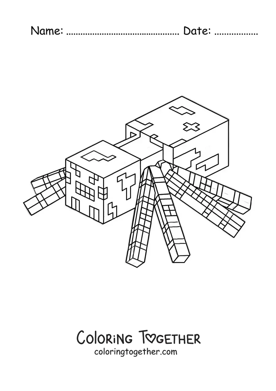 Coloring page of a Minecraft spider