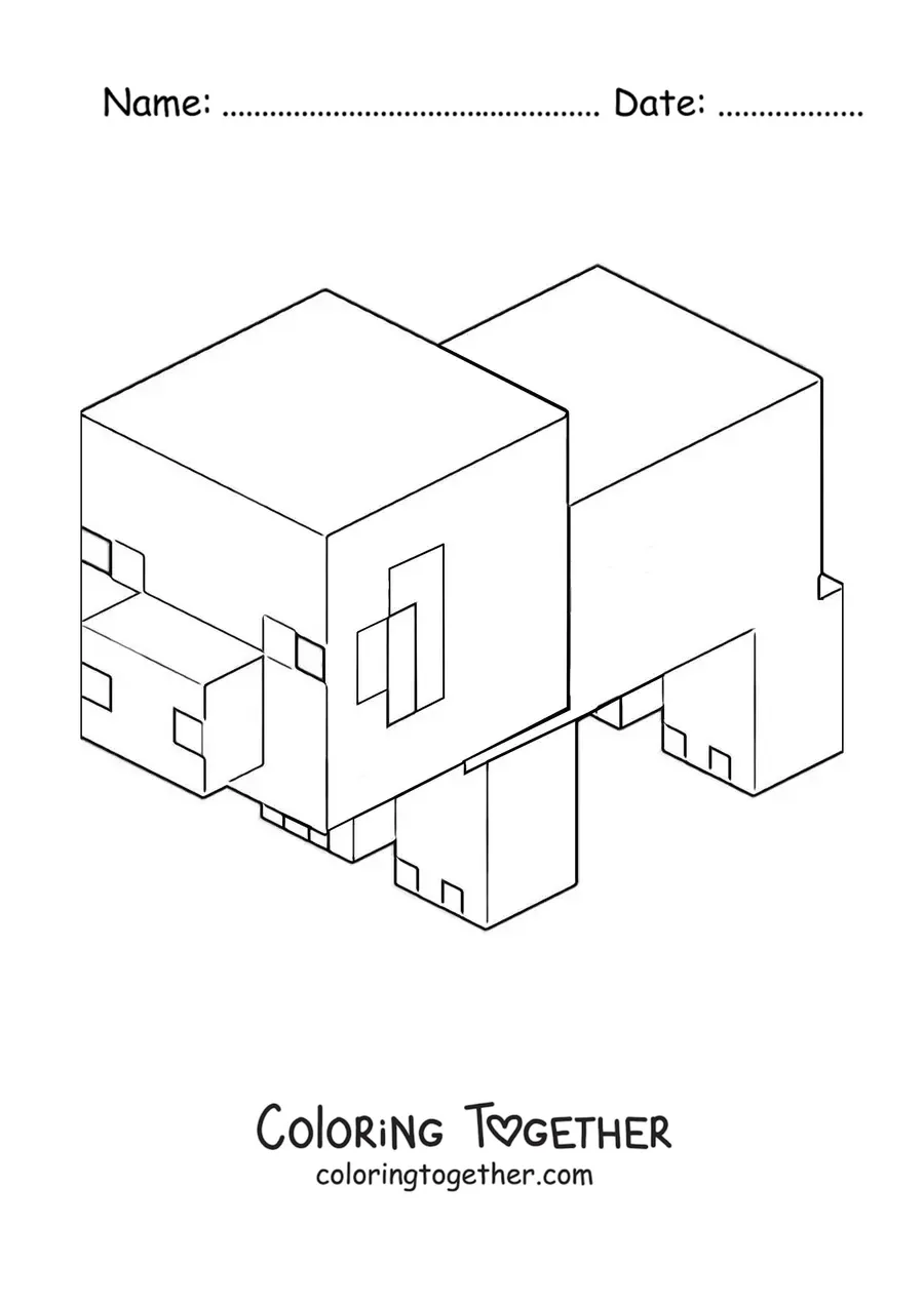 Coloring page of a Minecraft pig
