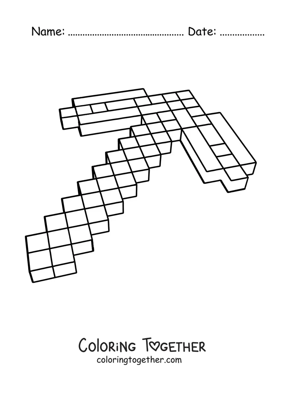 Coloring page of a Minecraft pickaxe
