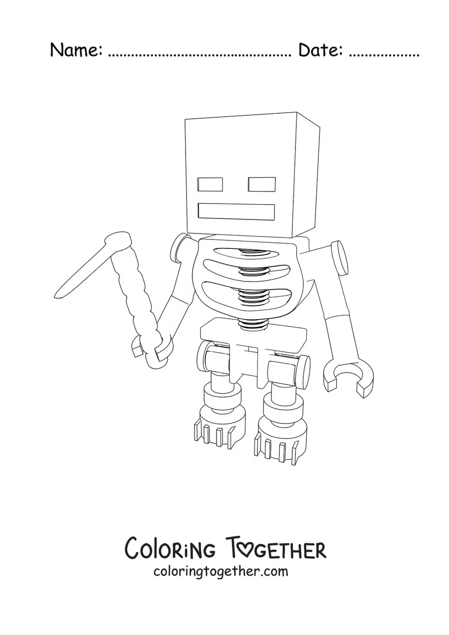 Coloring page of a Minecraft skeleton