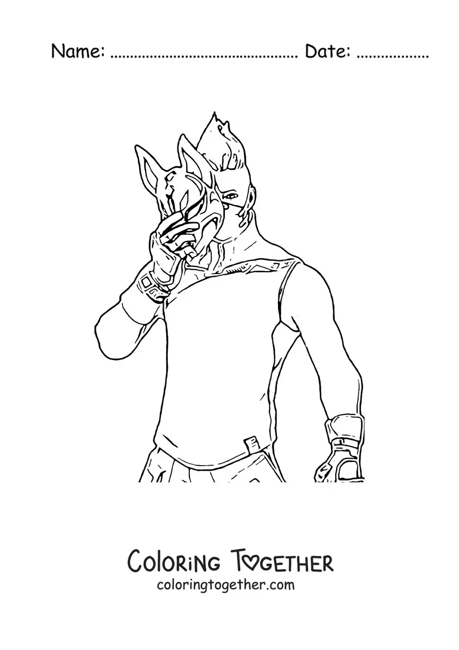 Coloring page of Drift from Fortnite holding his mask