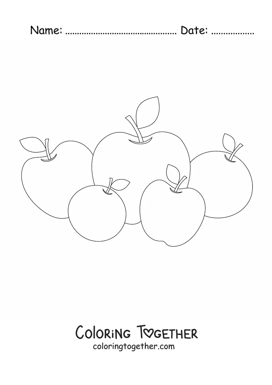 Coloring page of five apples