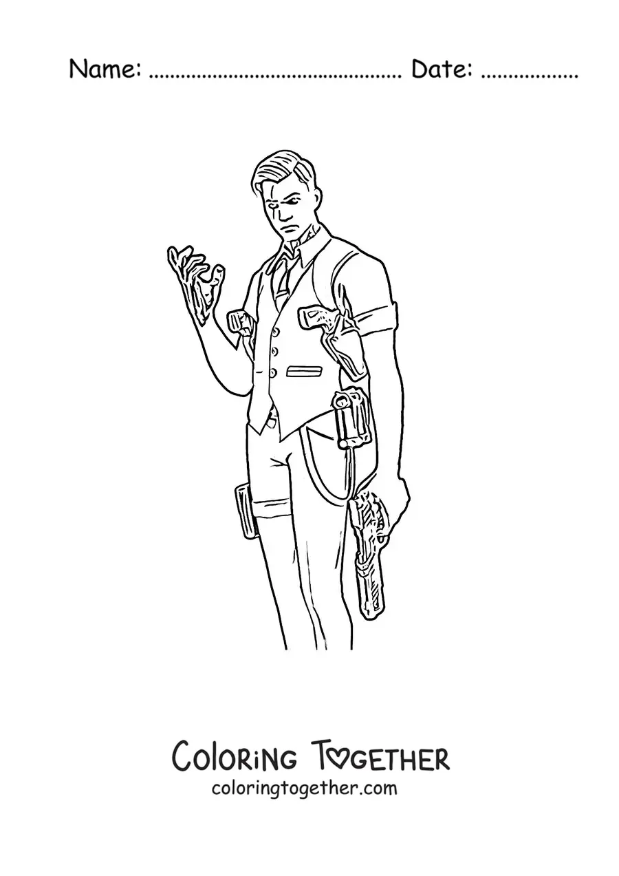Coloring page of Midas from Fortnite holding a weapon
