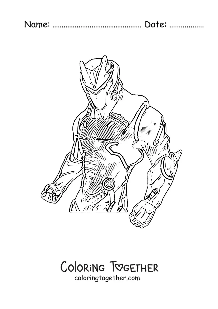 Coloring page of Omega from Fortnite in a fighting pose