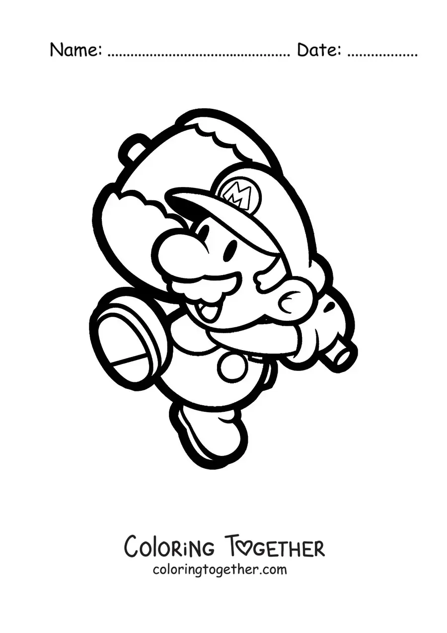 Coloring page of Paper Mario holding a hammer