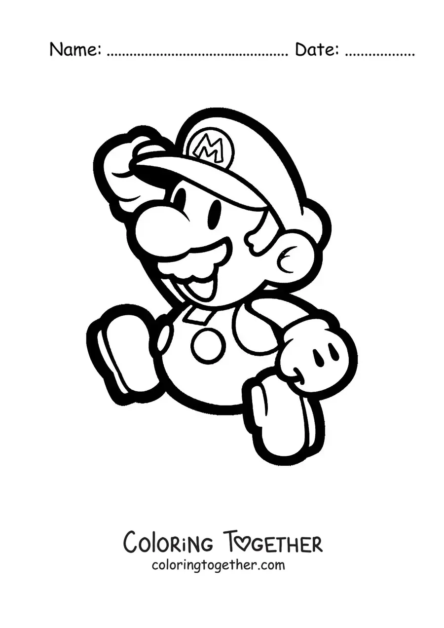 Coloring page of Paper Mario jumping