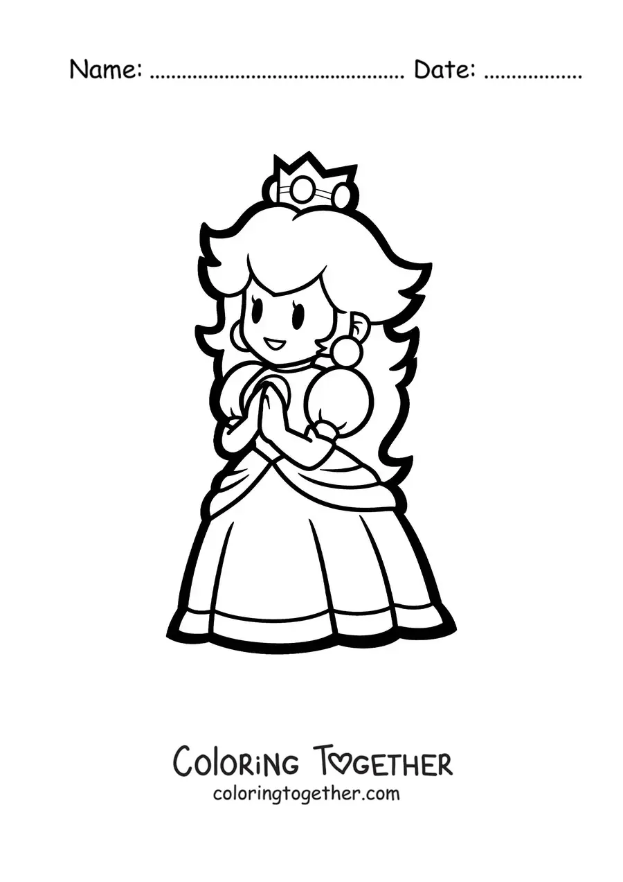 Coloring page of Paper Peach from Mario Bros smiling