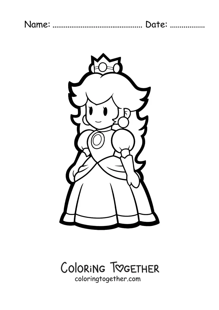 Coloring page of Paper Peach from Mario Bros
