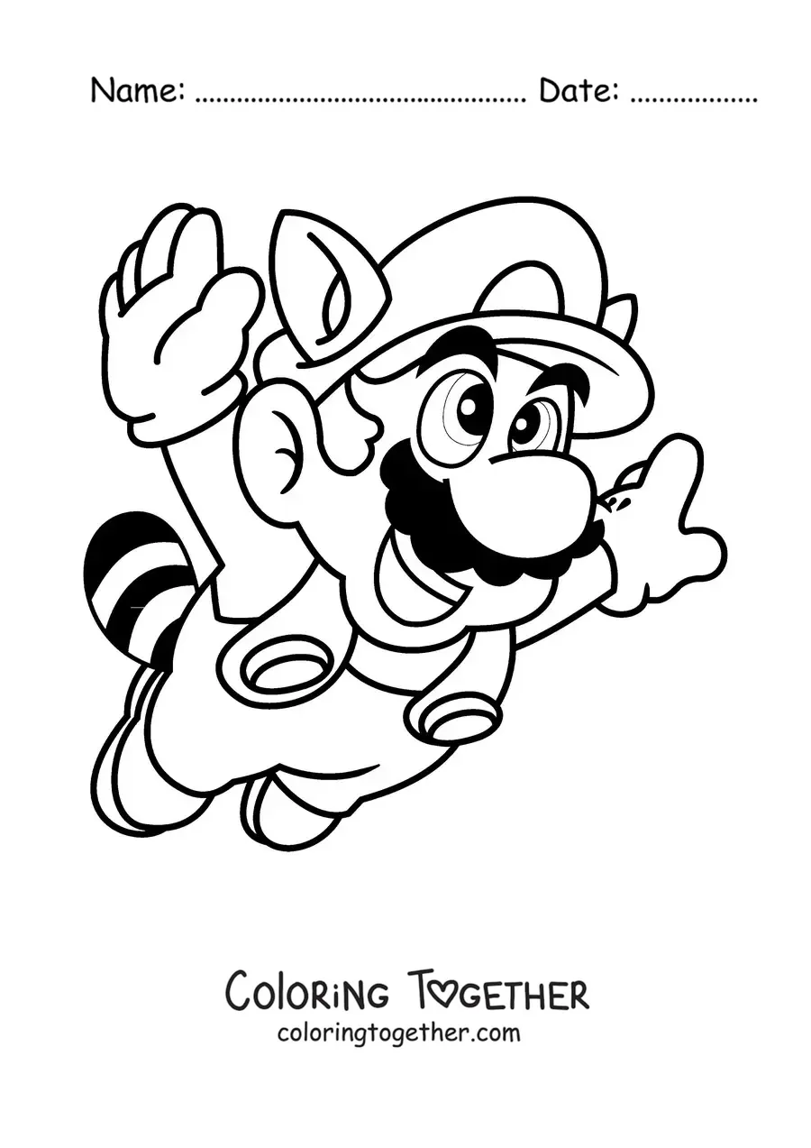 Coloring page of Raccoon Mario from Mario Bros