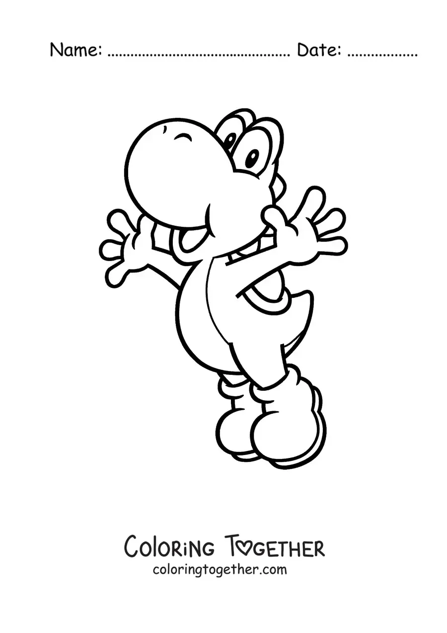 Coloring page of Yoshi from Mario Bros jumping