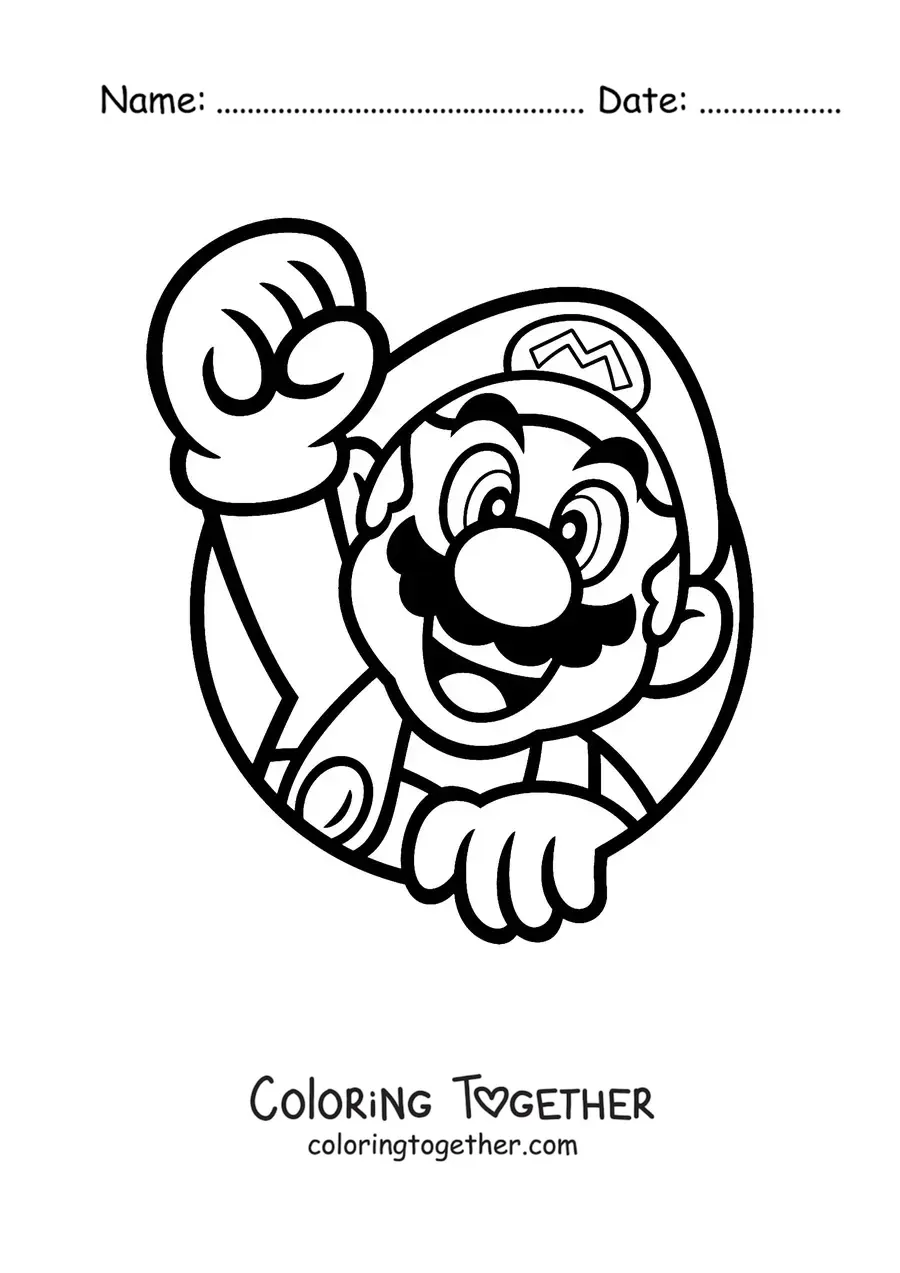 Coloring page of Mario raising his fist