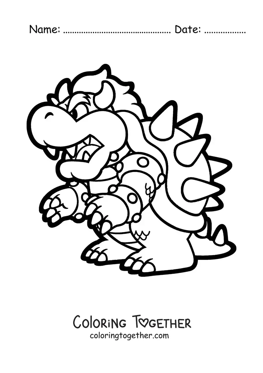 Coloring page of Bowser from Mario Bros in profile