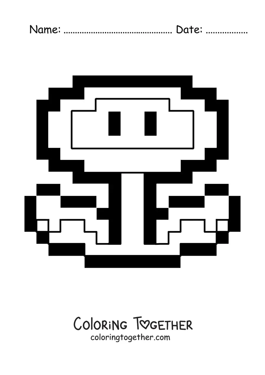 Coloring page of a fire flower from Mario Bros in 8 bits