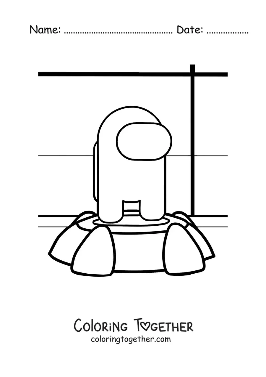 Coloring page of an Among Us crewmate in the spaceship