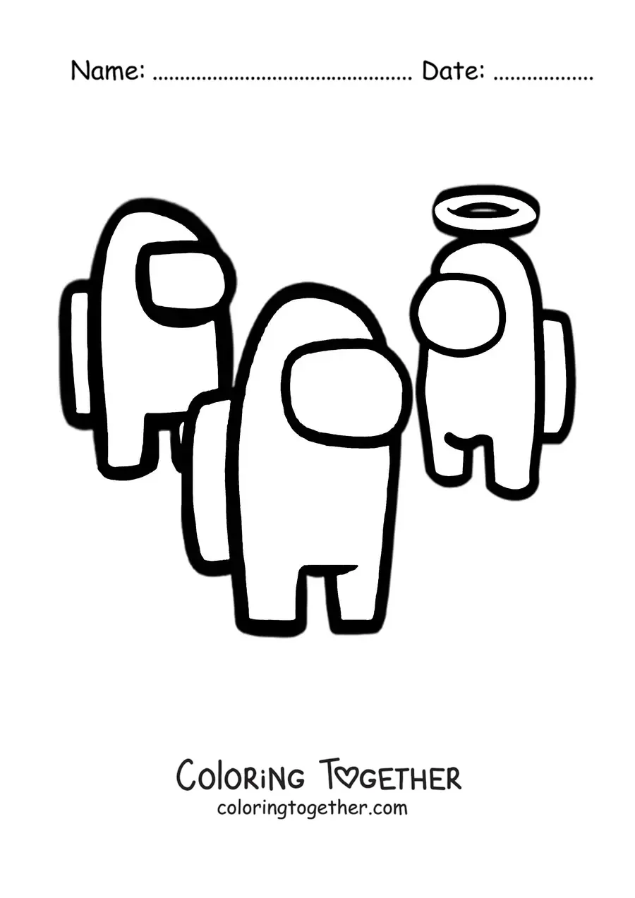 Coloring page of three Among Us crewmates