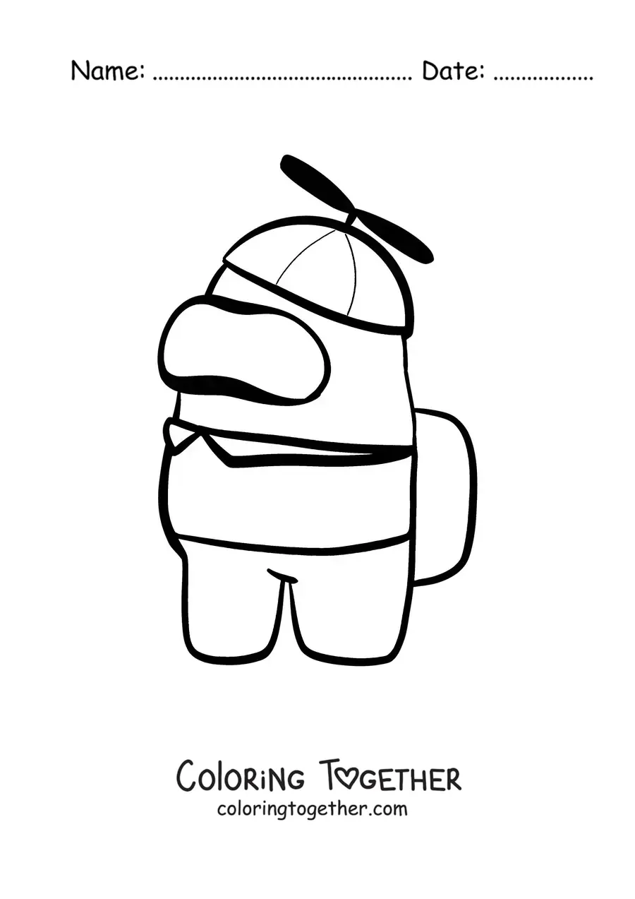 Coloring page of an Among Us crewmate with a propeller hat