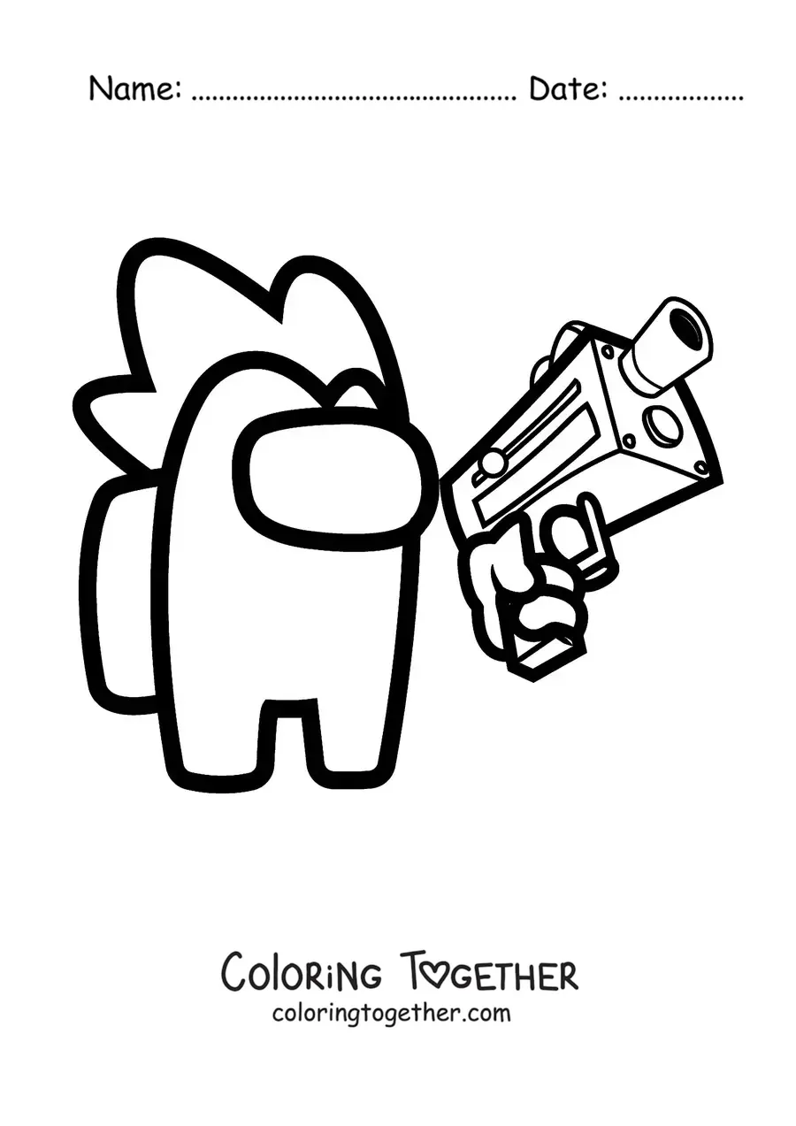 Coloring page of an Among Us killer with a gun