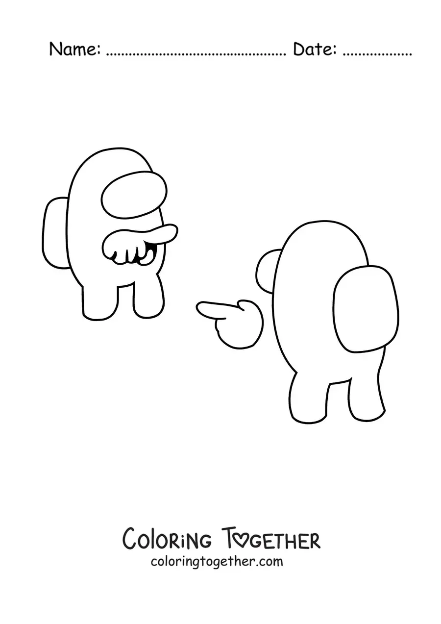 Coloring page of a crewmate accusing an impostor from Among Us