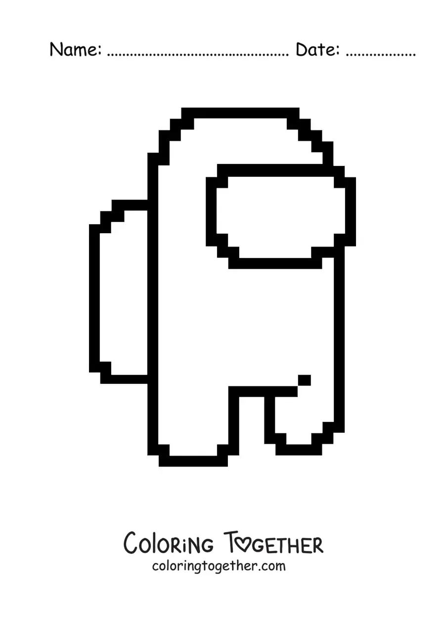 Coloring page of an Among Us crewmate in 8 bits