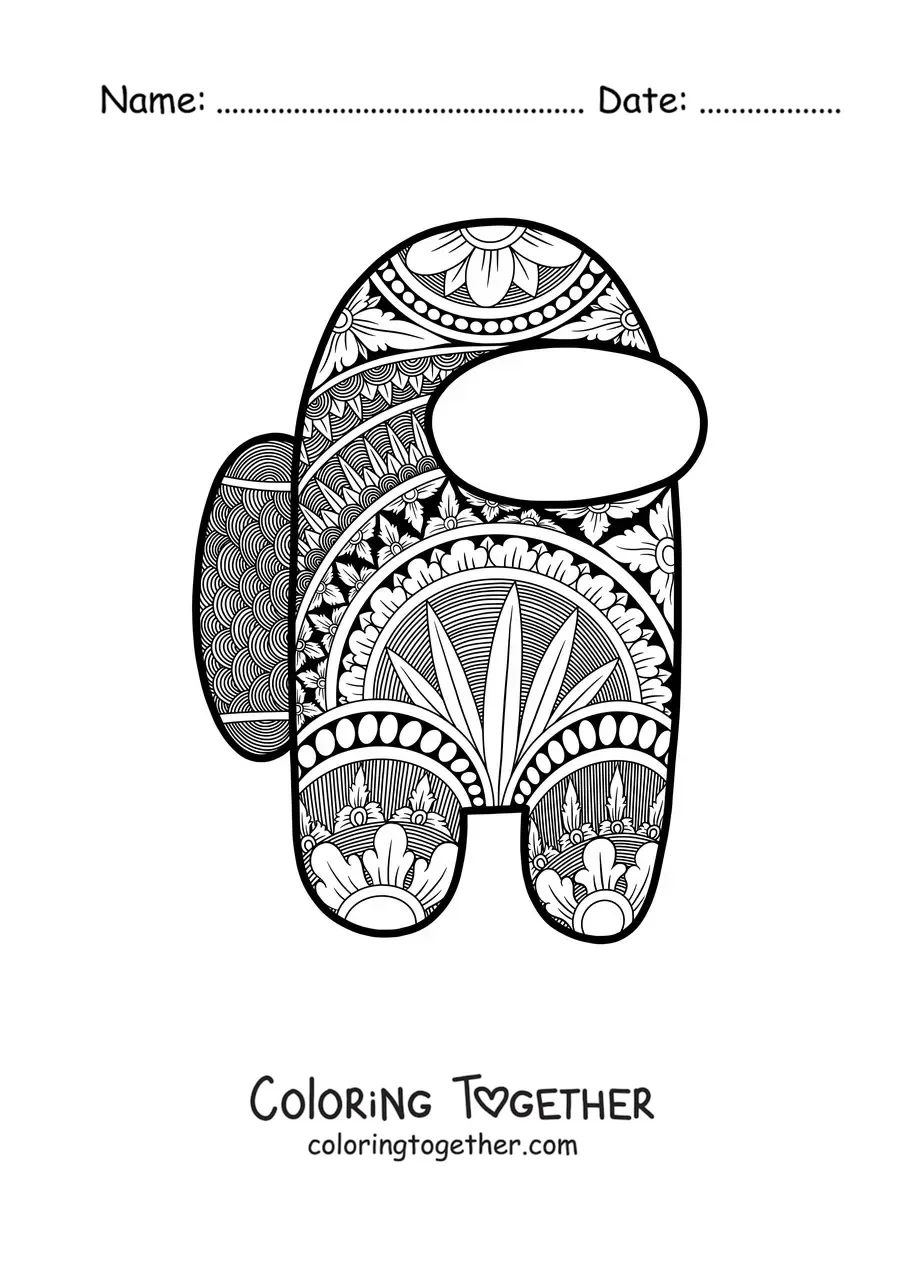 Coloring page of an Among Us mandala