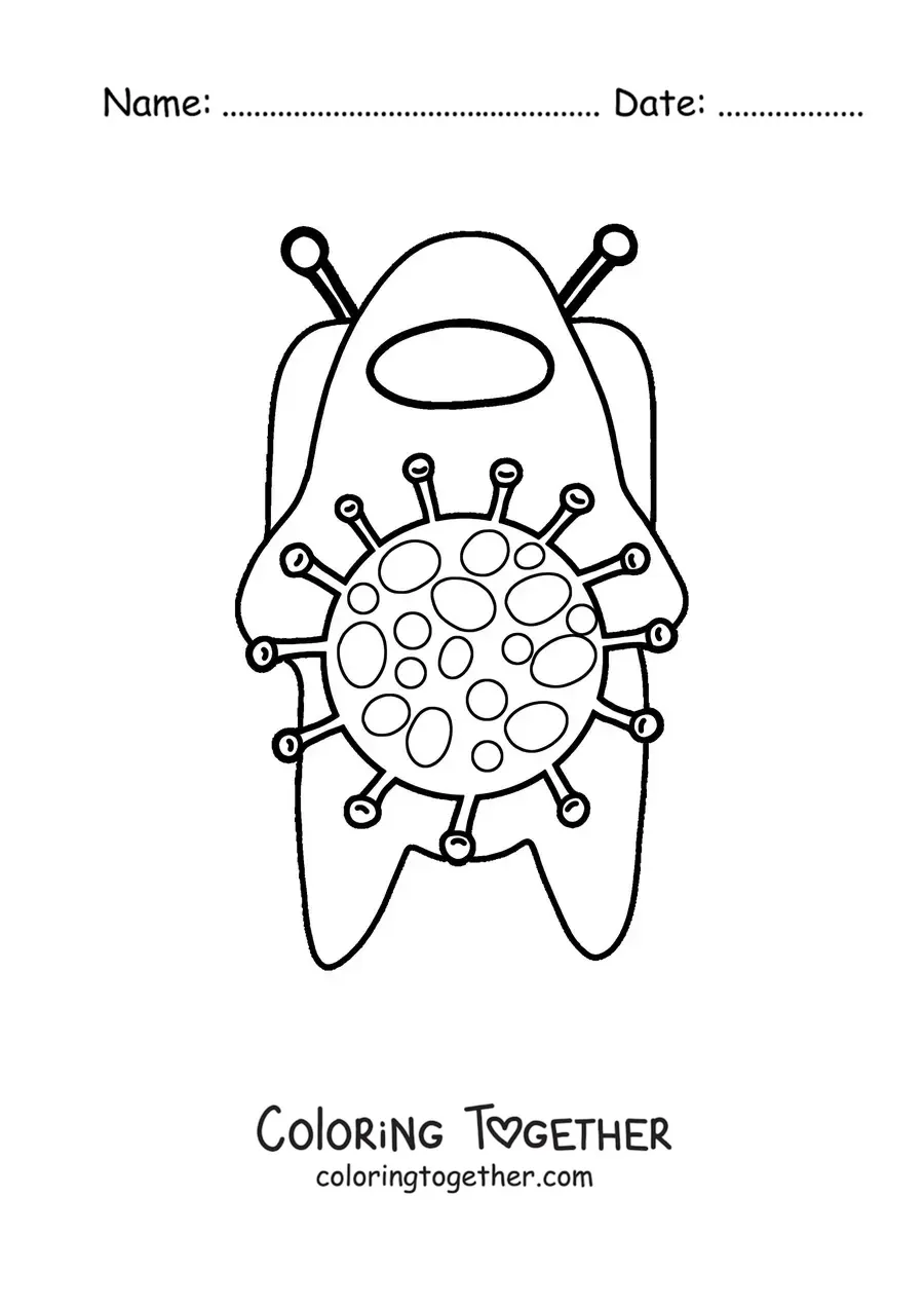 Coloring page of an Among Us crewmate protected against the coronavirus