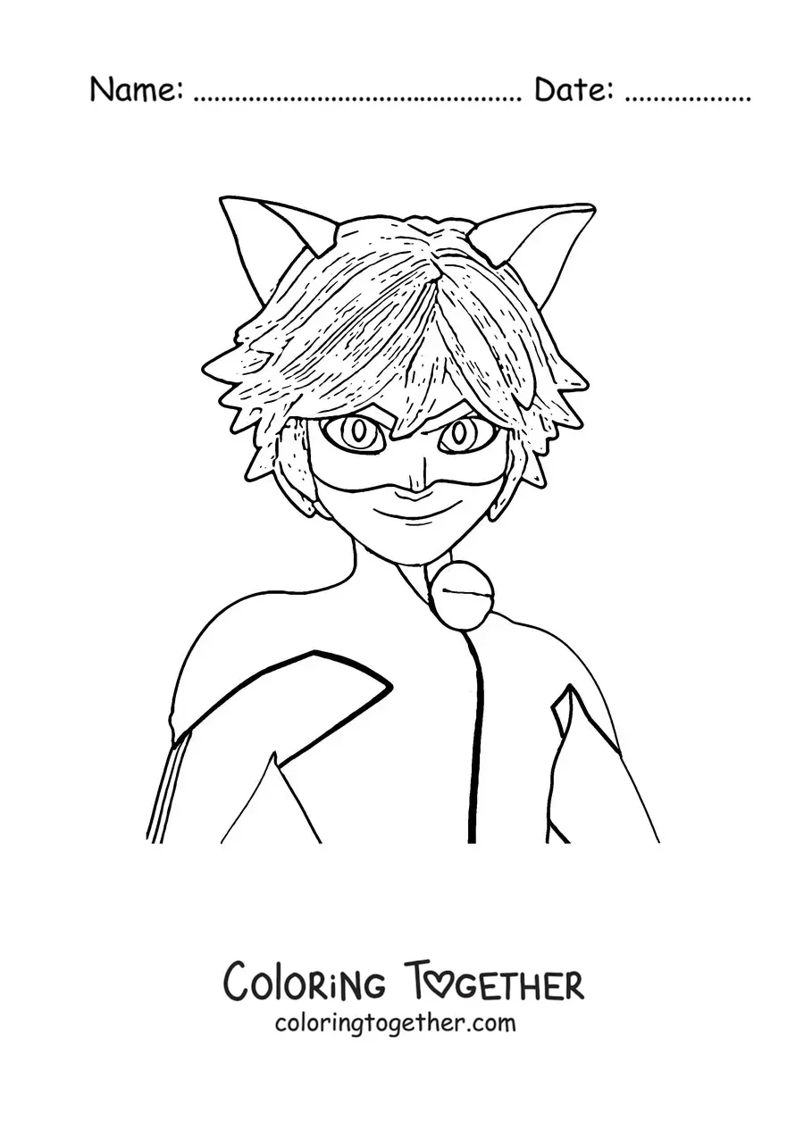 Coloring page of Adrien from Ladybug in his Cat Noir suit