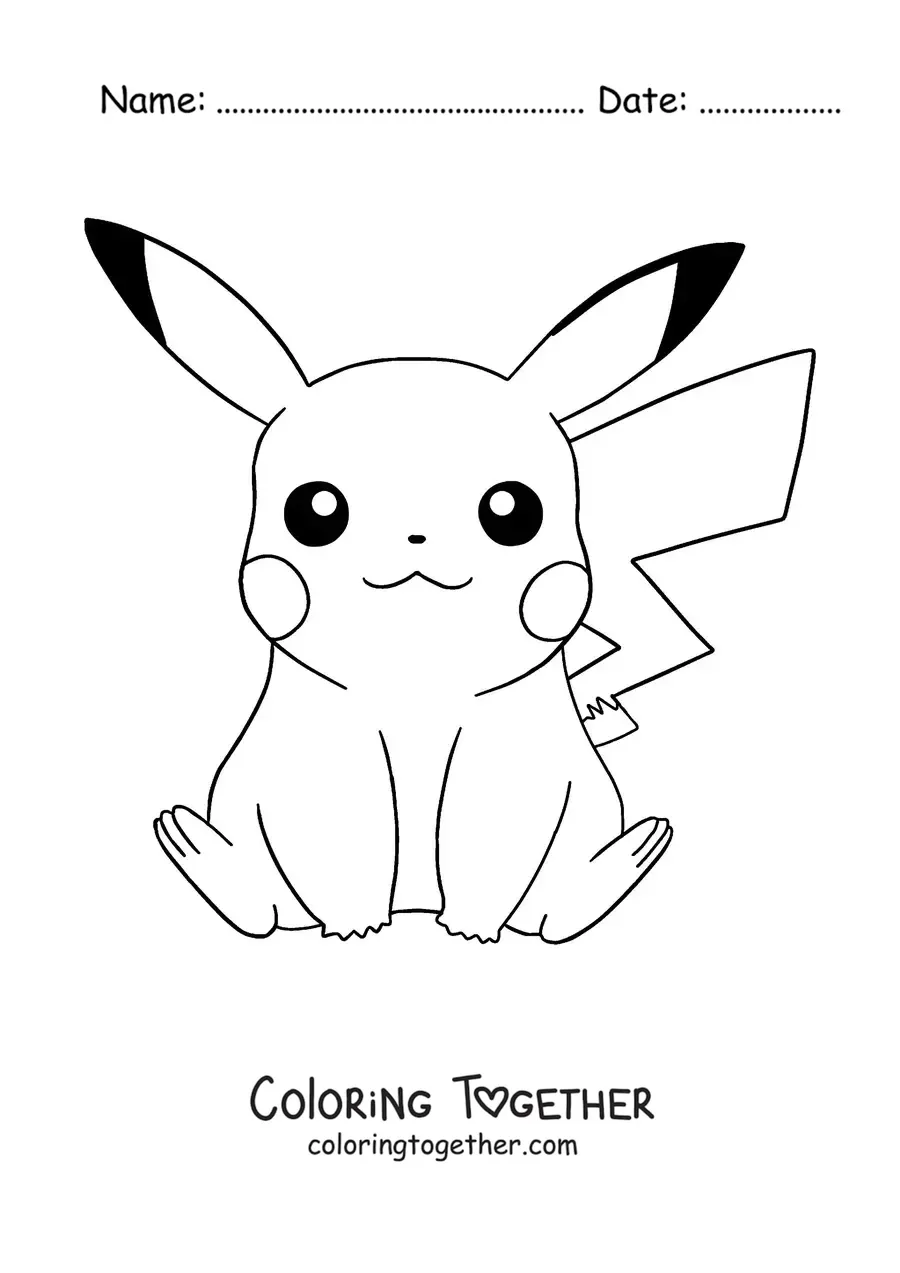 Coloring page of the Pokemon Pikachu sitting