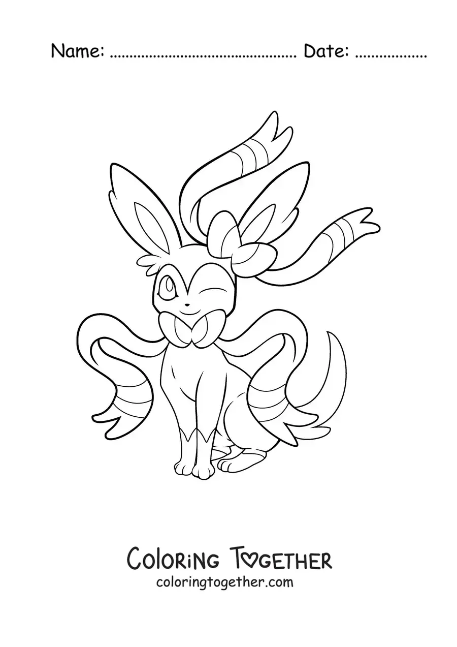 Coloring page of the Pokemon Sylveon sitting