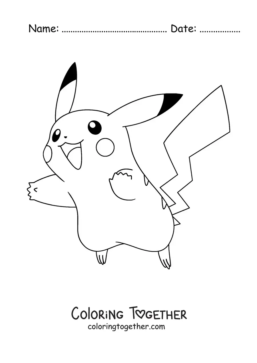 Coloring page of the Pokemon Pikachu jumping