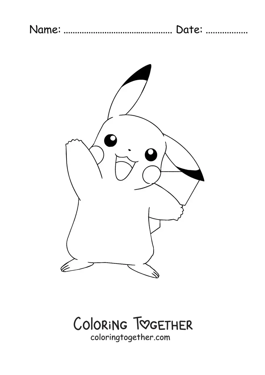 Coloring page of the Pokemon Pikachu waving
