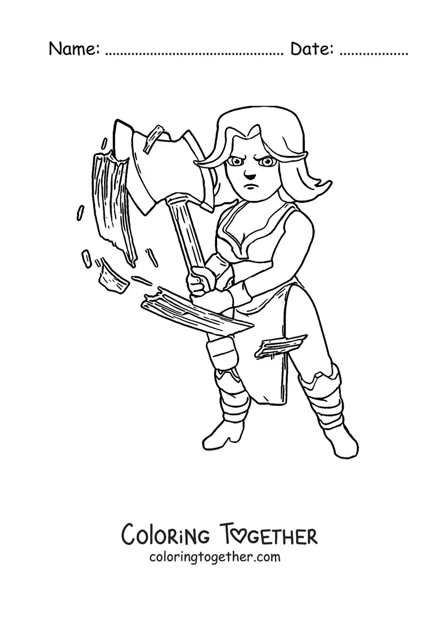 Coloring page of the Valkyrie from Clash Royale