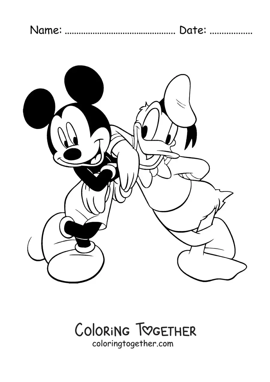 Coloring page of Mickey with Donald