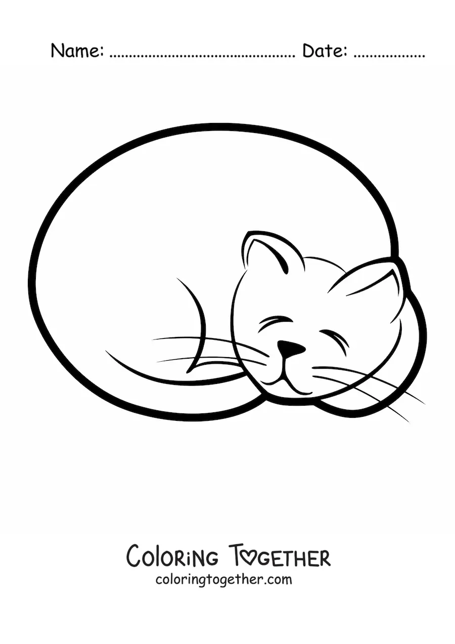 Coloring page of a sleeping cat