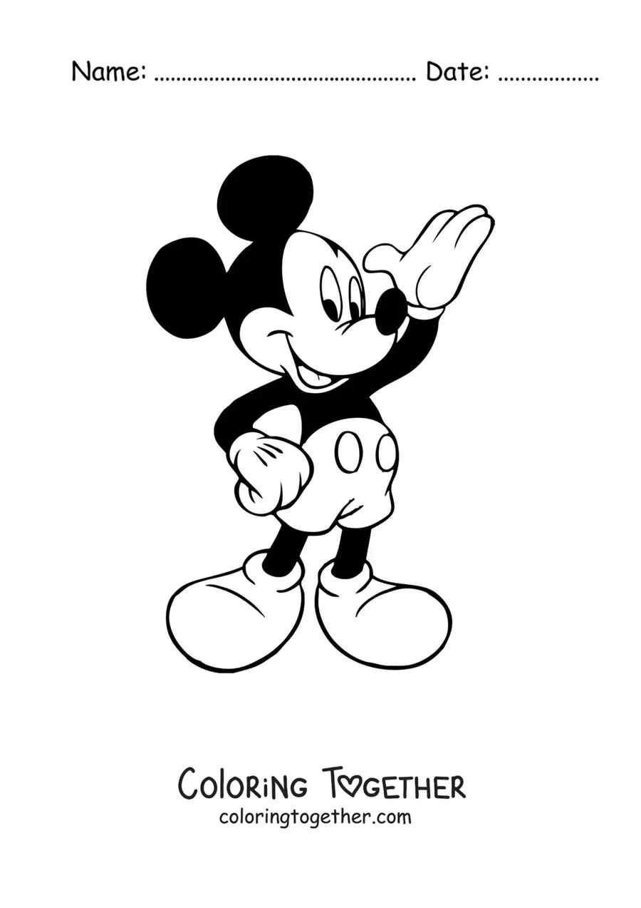 Coloring page of Mickey waving happily