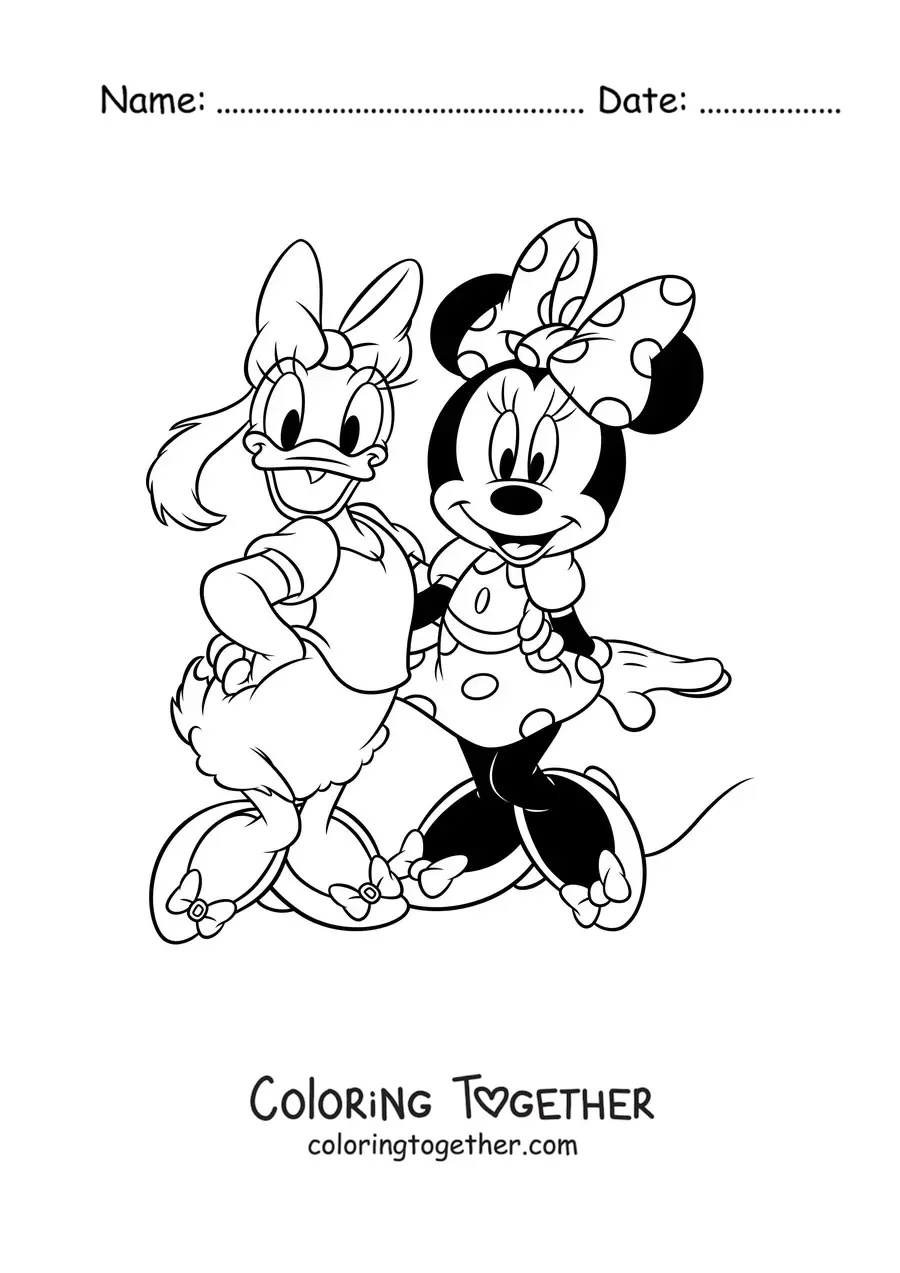 Coloring page of Daisy with Minnie Mouse