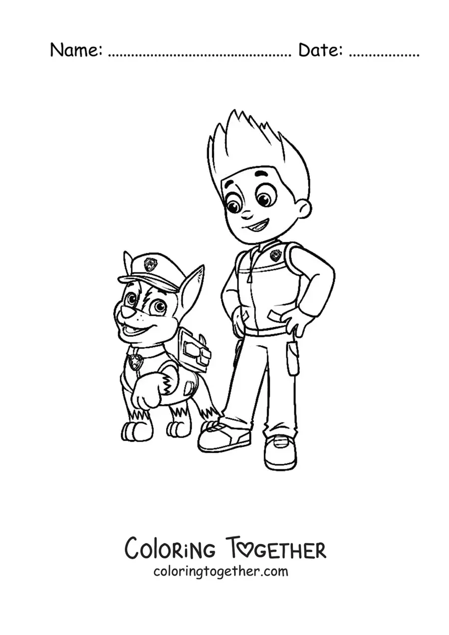Coloring page of Ryder with Chase from Paw Patrol