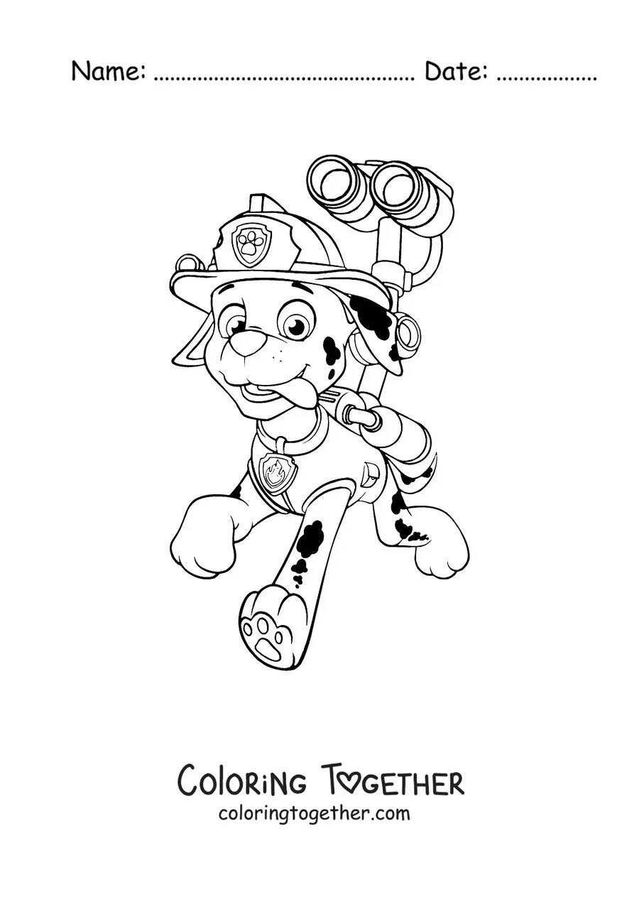 Coloring page of Marshall from Paw Patrol running