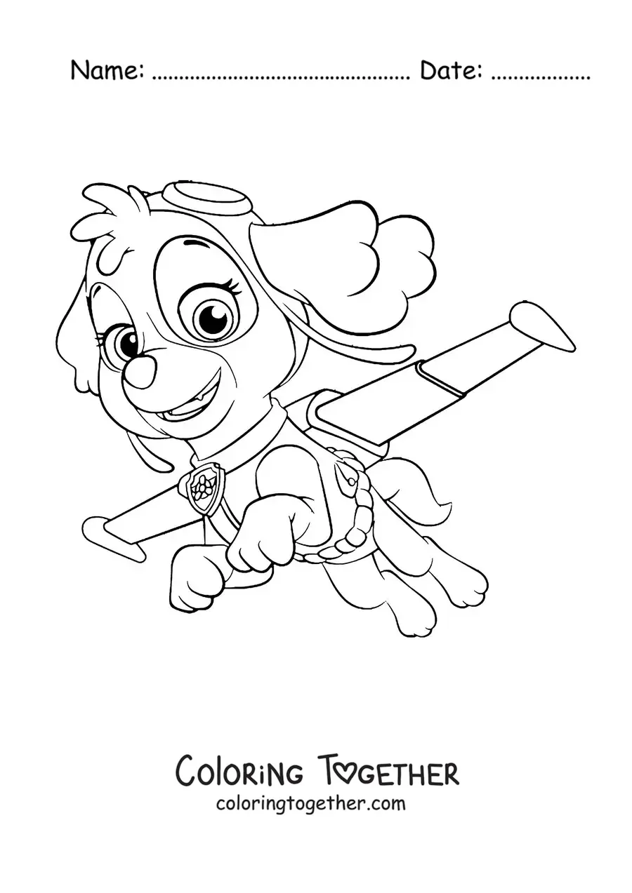 Coloring page of Skye from Paw Patrol flying