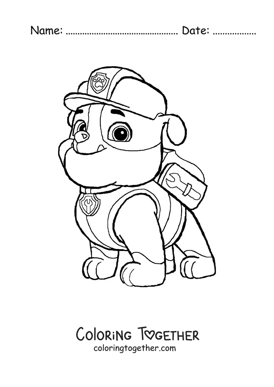 Coloring page of Rubble from Paw Patrol sitting