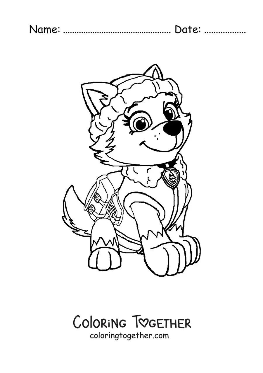 Coloring page of Everest from Paw Patrol sitting