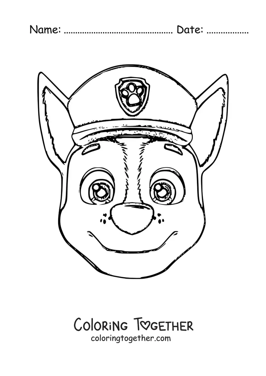 Coloring page of Chase's face from Paw Patrol
